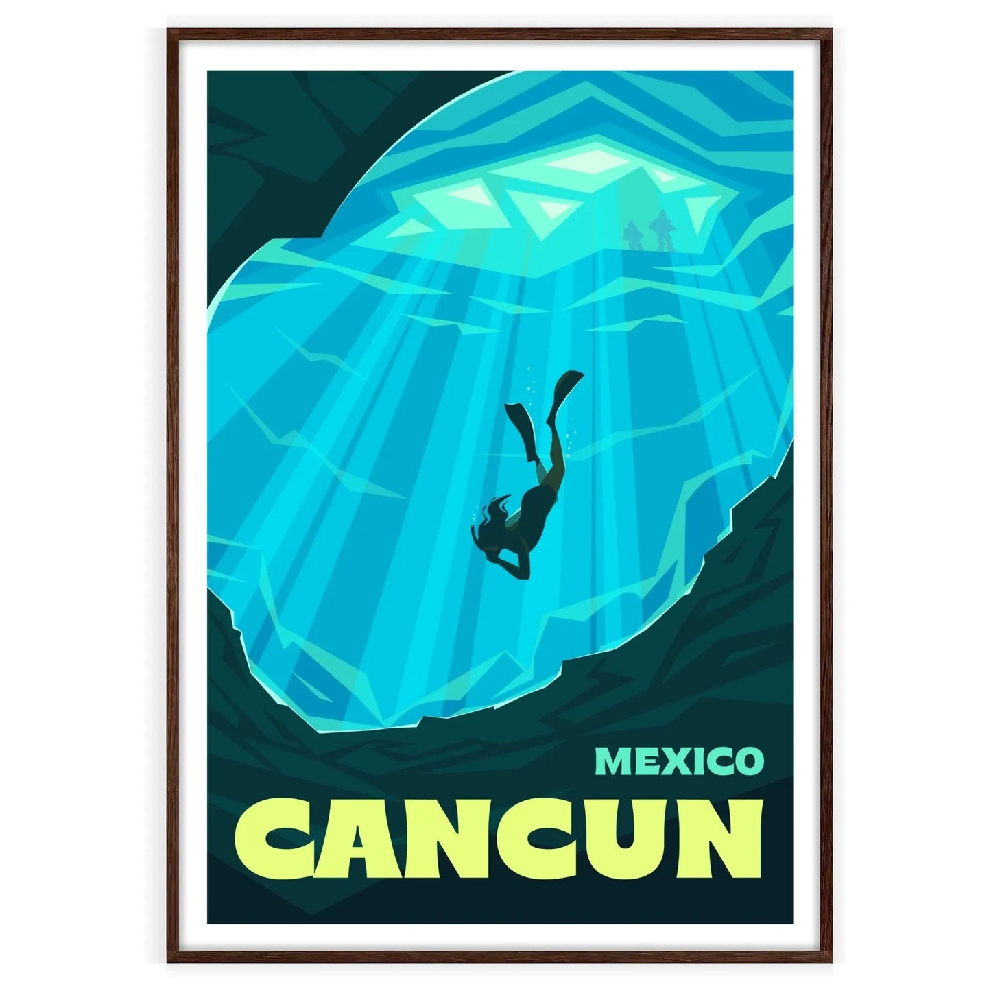 vibrant essence Cancun stunning poster lush greens deep blues wall art beach lovers unique gift travelers various sizes A4 cm A0 space artwork